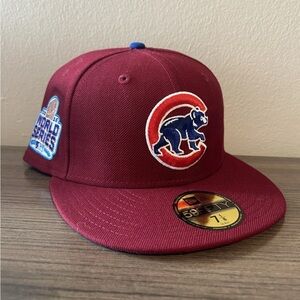 New Era 59Fifty Chicago Cubs 2016 WS Patch Fitted Hat Size 7 1/8 Red Blue UV